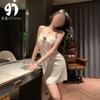 Pijamas Sexy de Verano con Tirantes Cruzados Europeos y Americanos Más Vendidos con Almohadillas para el Busto para Mujer, Camisones Estampados de Seda de Leche, Camisones para Niñas