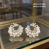 Aretes de Perla Plata 925 Elegantes Gama Alta Estilo Dama Dulce Aro Asimétrico Diamante Aretes de Perla Pesados