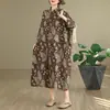 Nuevo Vestido de Vacaciones Elegante Vintage de Algodón y Lino Estampado con Cuello Alto Holgado de Gran Tamaño de Comercio Exterior