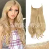 Cabelo Longo Cacheado Ondulado com Linha Transparente, Fábrica de Origem, Peruca Estilo Europeu e Americano, Estilo Linha de Pesca com Presilhas