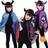 Capa con Cuernos de Diablo para Niños de Halloween Bruja Calabaza Mago Vestido de Actuación Capa para Niños