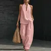 Conjunto de Dos Piezas de Verano Nuevo para Mujer, Top Halter de Color Sólido con Escote en V y Espalda Descubierta y Pantalones de Pierna Ancha, Europeo y Americano, Transfronterizo