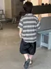 Camisa Polo de Moda Veraniega para Niños Tongku 2026 con Bordado de Letras para Niños Mayores, Camiseta Versátil de Rayas para Niños de Manga Corta