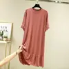 Novo Vestido de Verão Estilo Coreano 2024 para Mulheres, Comprimento Médio, Soltinho e Versátil, Manga Curta, Gola Redonda, Camisola, Saia de Cor Sólida para Mulheres