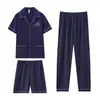 Transmisión en Vivo Venta Caliente Verano Conjunto de Pijama de Tres Piezas para Hombre, Algodón Nube Casual Ropa para el Hogar, Fresco y Transpirable para Verano, Una Pieza Dropshipping