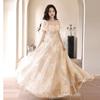 Vestido de Noite para Mulheres 2026 Novo Modelo, Estilo Princesa Socialite, Vestido Ultra-Fada Leve de Chiffon na Cor Champagne, Vestido para Exame de Performance Vocal