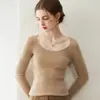 Novo Estilo Outono e Inverno % Suéter de Cashmere Puro de Manga Curta para Mulheres, Suéter de Corte Justo com Camada Base de Tricô Pulôver
