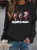 Estación independiente transfronteriza otoño e invierno mujer copa de vino gato con sombrero de Navidad estampado 3D personalidad manga larga calle cuello redondo suéter