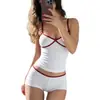 Camisole Color Block da Moda Cropped Slim Sexy Roupa de Casa Conjunto de Regata e Shorts Roupa Simples Preguiçosa Pura Desejo