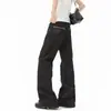 Jeans de mezclilla negra bordados de estilo retro americano, de cuatro líneas, ancho estrecho, para hombre, corte holgado, estilo limpio, ligeramente acampanados, pierna curva, pierna recta