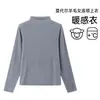 Camiseta Básica de Cuello Alto Modal y Lana para Hombro Derecho para Mujer Otoño e Invierno Nueva Ajustada y Versátil de Manga Larga