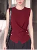 Camisola roja de punto cruz estilo Hong Kong retro para mujer, prenda exterior de alta gama para verano, top sin mangas ajustado