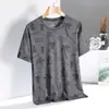 Camiseta Masculina de Seda de Gelo Transfronteiriça Manga Curta Estampada Nova de Verão Gola Redonda Tendência Secagem Rápida Fina Esportiva Versátil