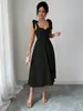 Estilo Novo Primavera e Verão Site Independente Amazon Cruzamento Europeu e Americano Elegante Vestido de Alça Cor Sólida Feminino Vestido Longo