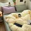 Juego de Cuatro Piezas de Sábanas y Fundas de Edredón de Algodón Lavado, Amigable con la Piel, Estilo Ins, Mezclado y Combinado, Juego de Tres Piezas de Ropa de Cama para Dormitorio de Estudiante, Sábanas Ajustables 4