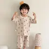 Preço Especial em Volume Link Exclusivo Xiaoyu Luoluo Lyocell Grau A Amigo da Pele Manga Três Quartos Roupa de Dormir Conjunto para Ar Condicionado