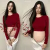 Tema Estúdio Fotográfico Novo Retrô Novo Estilo Chinês Vestido Amassado com uma Vibe Descolada para Sessão de Fotos da Barriga de Grávidas