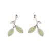 Nuevos pendientes de botón artísticos de hoja de Ópalo Verde Mori para mujer, pendientes de temperamento femenino, pendientes simples de hoja tierna brotando, venta al por mayor