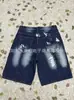 Vendas Diretas do Exterior Amazon Verão Novo Lavado Streetwear Soltos Rasgados Shorts Jeans Estilo Japonês Calças Desbotadas para Homem