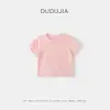 Camiseta de Manga Corta Infantil Dudu, Camiseta de Dibujos Animados Estilo Coreano para Niños, Top de Verano para Niñas, Color Sólido, Ropa Infantil Delgada de Moda