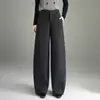 Calça de lã cintura alta cobrindo o quadril perna curva feminina 2026 Outono/Inverno Novo Estilo Caimento Casual Calça de Perna Larga Emagrecimento Versátil Calça Longa