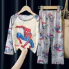 Pijama Infantil Primavera y Otoño Conjunto de Manga Larga Niños y Niñas Estampado de Dibujos Animados Lindo Ropa de Casa Casual Venta al por Mayor