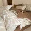 Juego de ropa de cama de cuatro piezas, grado A, 100% algodón, cepillado, algodón puro, engrosado para otoño e invierno, incluye sábana plana, sábana ajustable y funda de edredón, en estilo nórdico