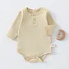 Macacão de bebê de manga comprida, coleção primavera e outono, algodão puro grau A, body para recém-nascido, pijama de puxar, roupa canelada para bebê