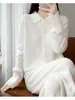 100% Lana Merceizada Encaje Calado Hueco Cuello Polo Temperamento Casual Rejuvenecedor Versátil Capa Base Cardigan Tejido Mujer