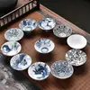 Xícaras de chá das dinastias Tang e Song, xícaras de chá de porcelana azul e branca, xícaras pequenas de cerâmica para kung fu, xícaras individuais, xícaras de mestre, conjuntos de chá, recipientes para chá