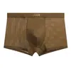 Atacado de cuecas masculinas Huajielong de cor sólida, malha de seda gelo, boxer masculinos respiráveis de cintura média, disponíveis para dropshipping