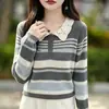 Camiseta de punto a rayas para mujer, de manga larga, polo colorido, prenda interior para otoño e invierno, nuevo top básico elegante 2025