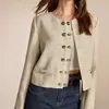 Nueva chaqueta corta de estilo europeo y americano, cuello redondo, doble botonadura, estilo francés, elegante y chic, para uso de negocios y ocio.