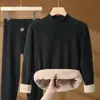 Conjunto de Ropa Interior Térmica de Felpa Gruesa para Hombres y Mujeres, Otoño e Invierno, Extra Grueso, Color Sólido, Personas de Mediana Edad y Mayores
