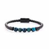 Longrui joyería europea y americana pulsera de cuentas de piedra ojo de tigre de imitación de color de 8 mm color acero inoxidable hebilla magnética pulsera de cuerda de cuero al por mayor