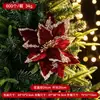 Novo produto transfronteiriço: Flores artificiais de Natal em vermelho e dourado, Flores de Natal e ramos com frutos vermelhos, Enfeites estilo europeu, Flores para decoração de árvore de Natal