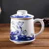 Taza de cerámica de tres piezas de Jingdezhen con asa filtro Wenchuang taza de separación de agua y té taza de regalo logotipo de la taza