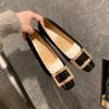 Sapatos Baixos de Couro Genuíno Estilo Francês com Fivela Quadrada e Bico Quadrado, Salto Baixo, Adequados para o Trabalho, Delicados Sapatos de Noite com Estilo Francês