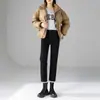 Jeans Rectos Gruesos Forrados de Polar de Cintura Alta para Mujer Otoño e Invierno Sueltos Adelgazantes Forrados Tubo Ahumado Pantalones Exteriores Ajustados