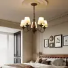 Candelabro de cobre para comedor estilo francés, pantalla de lino acogedora estilo vintage country americano, lámpara retro para sala de estar y comedor
