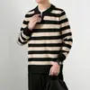 Transfronterizo Se Puede Enviar en Nombre de 25 Camisa de Otoño e Invierno Cuello Solapa Tejido de Punto Rayas Anchas Tejido de Punto para Hombre Joven 9