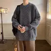 Novo suéter masculino de tricô trançado para outono e inverno, casual e versátil, estilo maduro, pulôver de tricô liso com gola redonda