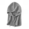 Conjunto de chapéu e cachecol de fio de cashmere para mulheres, aquecedor de pescoço espesso, cachecol com capuz de tricô quente para outono e inverno, com proteção para as orelhas