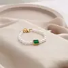 Pulsera Geométrica de Metal con Joya de Diamante y Joyería de Mano de Perlas