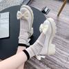 Sapatos Mary Jane de couro pequeno, salto grosso e sola grossa, femininos, inverno 2024, novos, mocassins com fivela de corte raso e laço doce