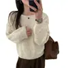 Diseño estilo coreano, suéter de punto holgado y adelgazante para mujer, primavera y otoño, casual y suave, top tipo jersey de hombros descubiertos para usar en capas