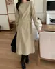 2026 Primavera Temprana y Otoño Nuevo Estilo Chic Coreano Francés Cuello Redondo Vestido Largo con Lazo en la Cintura para Mujer