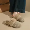 Pantuflas de Algodón Esponjosas con Lunares Retro para Mujer 2026 Otoño/Invierno Nuevo Estilo Calentitas con Felpa Media Pantuflas de Exterior Mocasines sin Talón