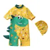 Traje de Banho Infantil, Traje de Banho com Capuz de Peça Única Desenho Animado para Menino, Traje de Banho de Manga Curta com Proteção Solar para Praia para Crianças Grandes, Médias e Pequenas, Traje de Banho para Bebê Menino