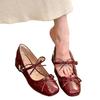 Elegantes Zapatos Mary Jane Redondos con Lazo para Mujer, Colección Primavera 2026, Boca Baja, Tacón Grueso, Zapatos de Piel Plateada